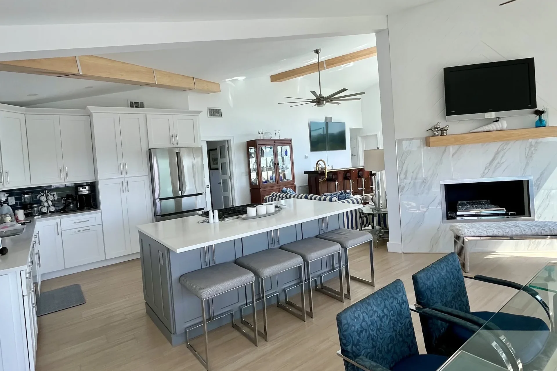 Open-Concept Kitchen Remodel with Fireplace Upgrade